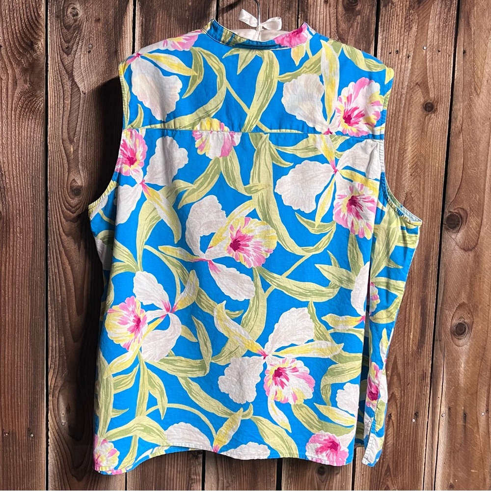 Lauren Ralph Lauren Vibrant Colorful Tropical Floral Mandarin Collar Tank Sz 3X - Picture 9 of 13